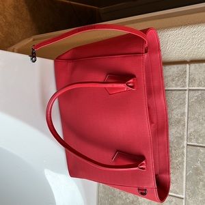 Dagne Dover Signature “classic” size tote in Siren (true red).